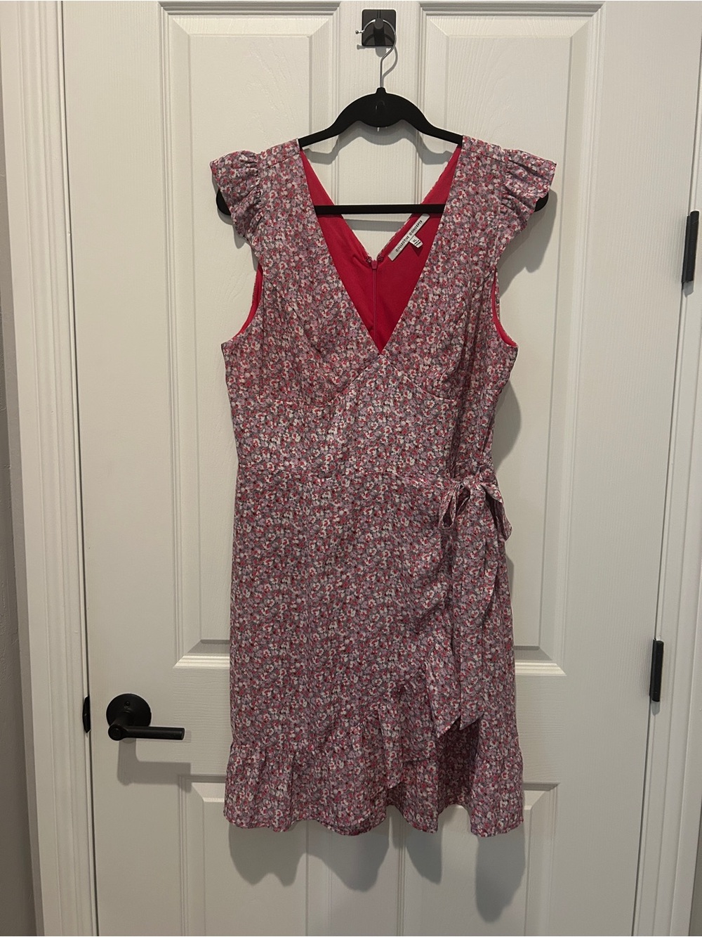 Collective Concepts Pink Floral Wrap-Style Mini Dress